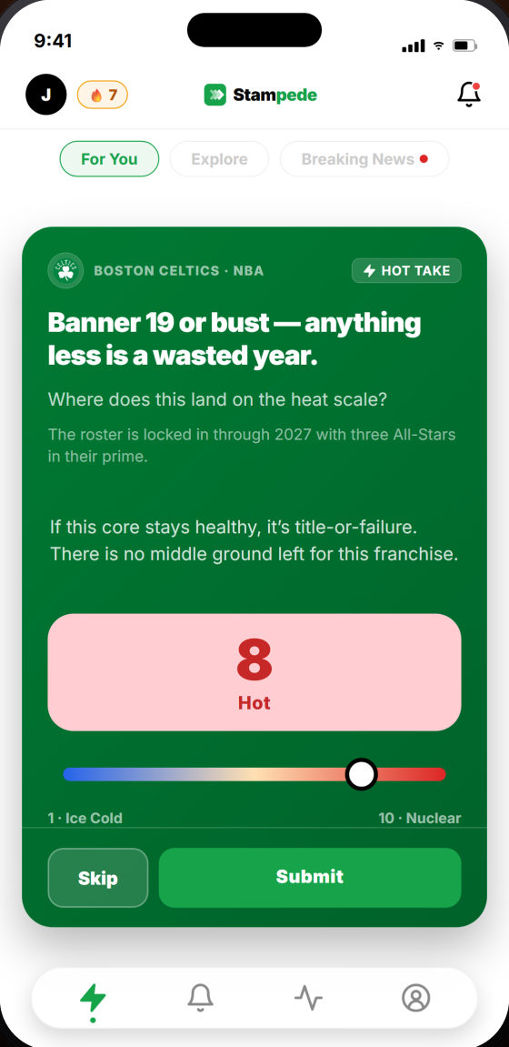 A hot take card with a temperature dial running from ice cold to scorching.